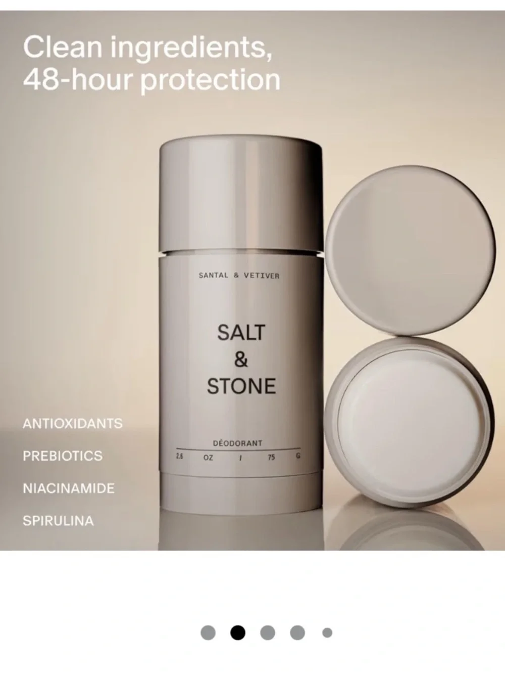 Salt & Stone Santal & Vetiver Deodorant - Beige Retail Box